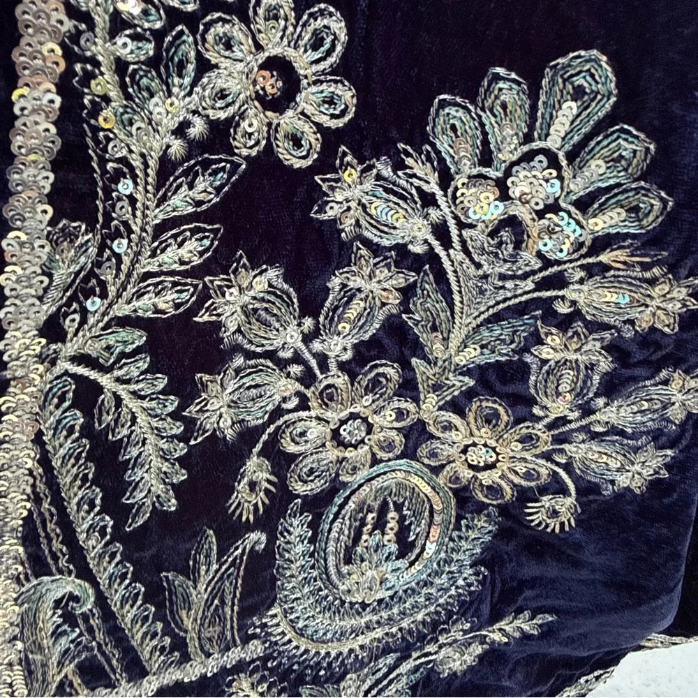 Maryum & Maria Midnight Blue Velvet Palazzo Pants Size Large - Picture 3 of 5